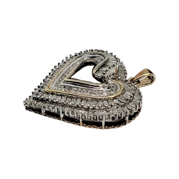 Vintage 1ct Diamond Heart Cluster Pendant Sterling Silver 925 Gold Inlay - Picture 4 of 8